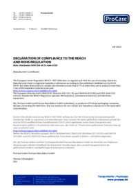 Konformitätserklärung REACH RoHS 3